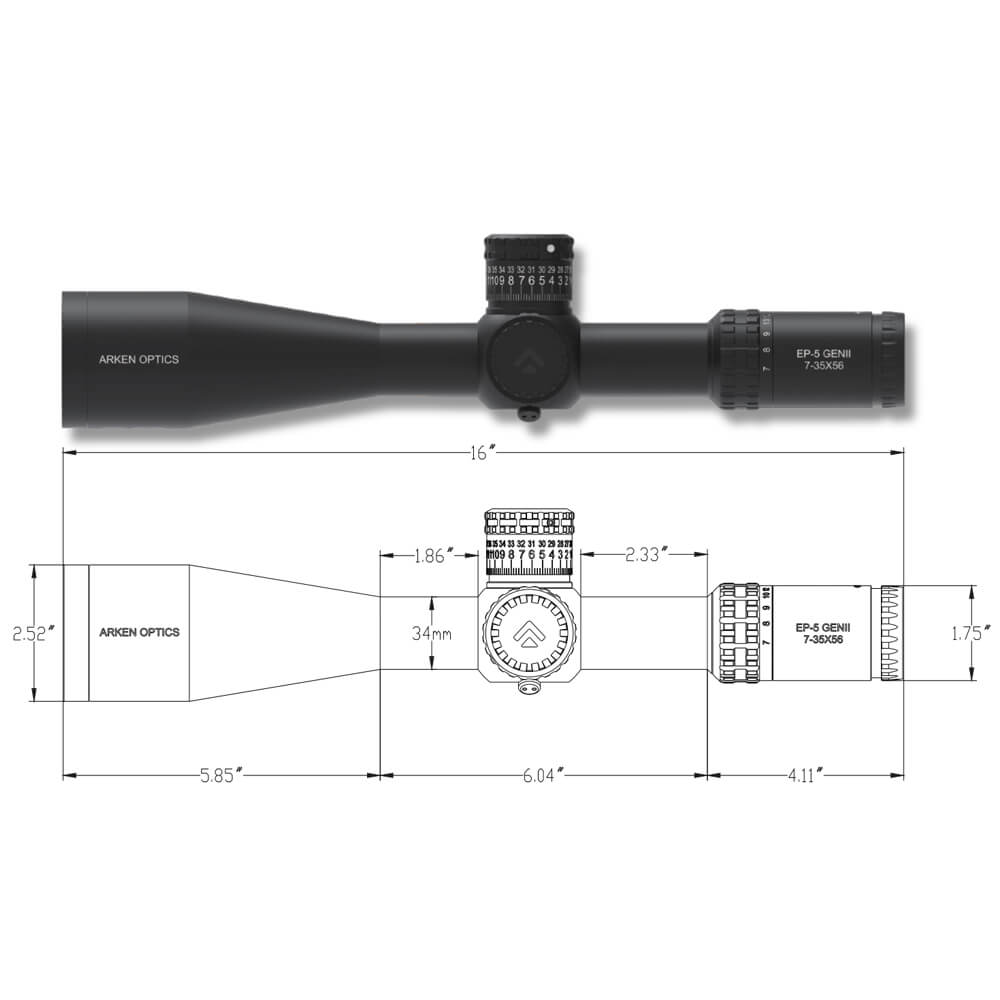 Arken Optics EP5 7-35X56 Gen 2 FFP Illuminated VPR - Zero Stop Riflescope - 34mm Tube